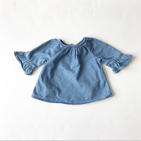 Old Navy chambray bell sleeve top GUC  6-12 months - Picture 1 of 3